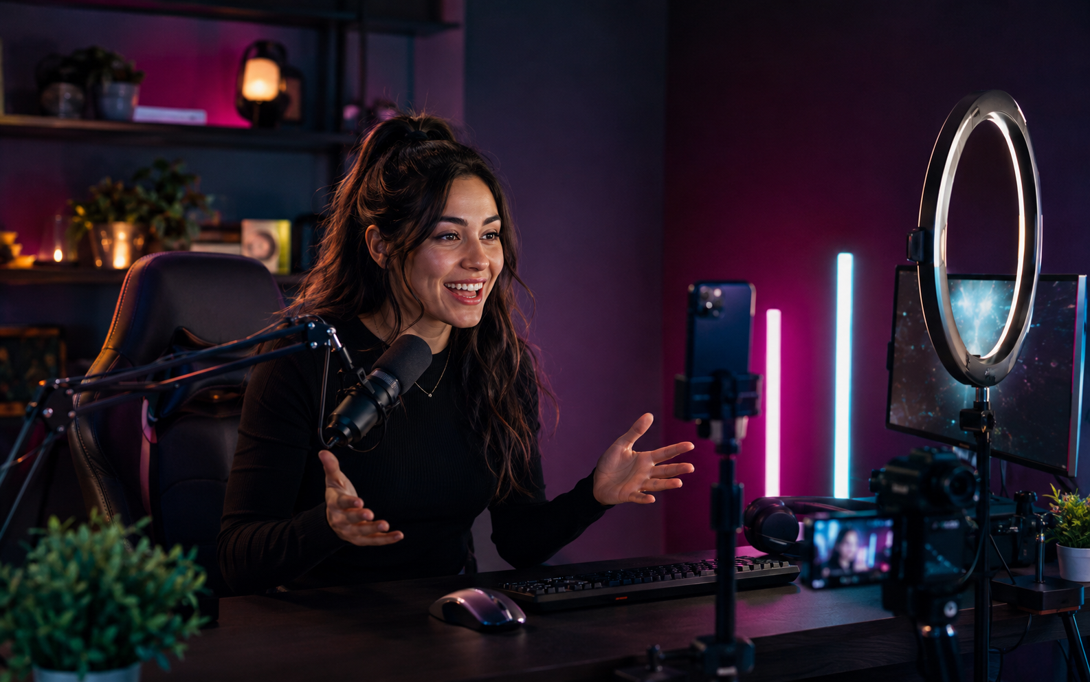 LIVE streamer creating content in a professional studio